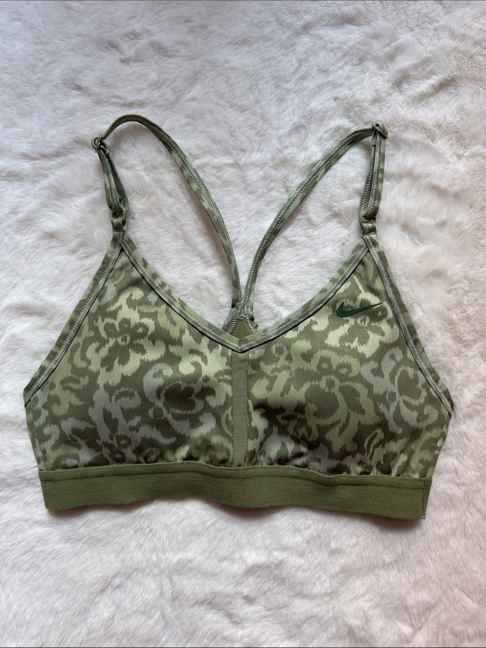 Nike Green Floral-Patterned Light Support Sports Bra small